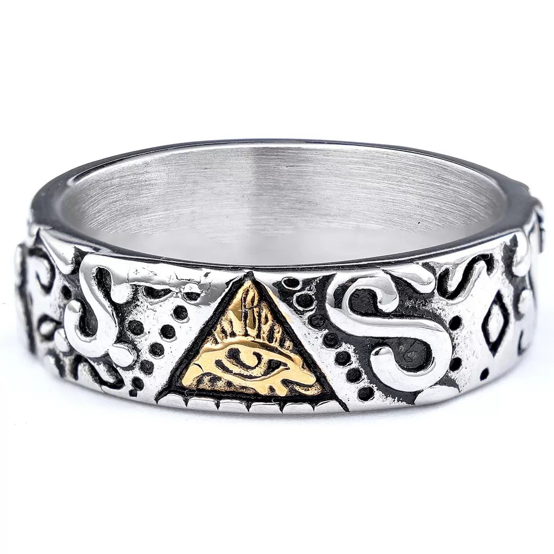 LABR Titanium Steel Triangle Eye of Providence Ring