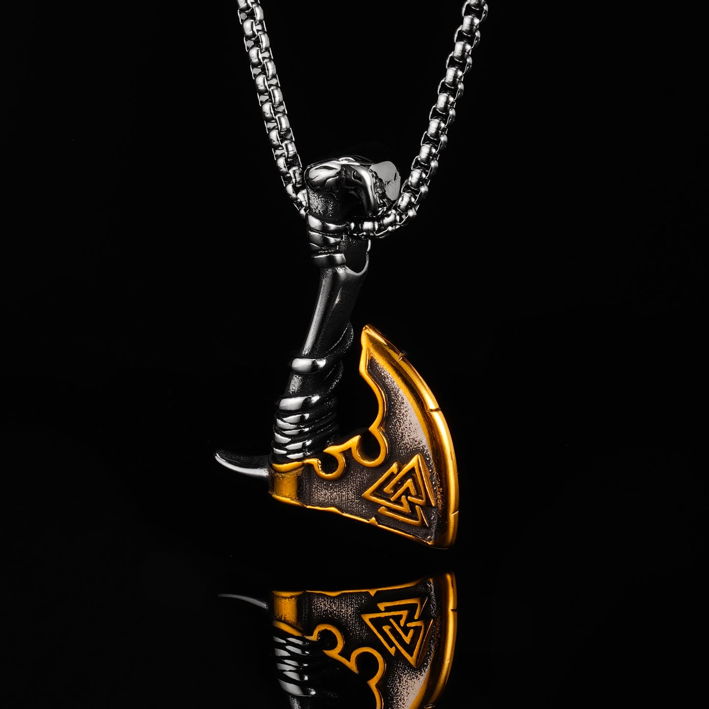 LABR Golden Valknut Axe Necklace
