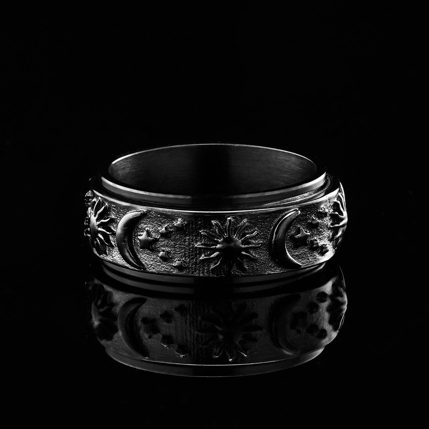 LABR Star Moon Sun Titanium Steel Spinner Ring