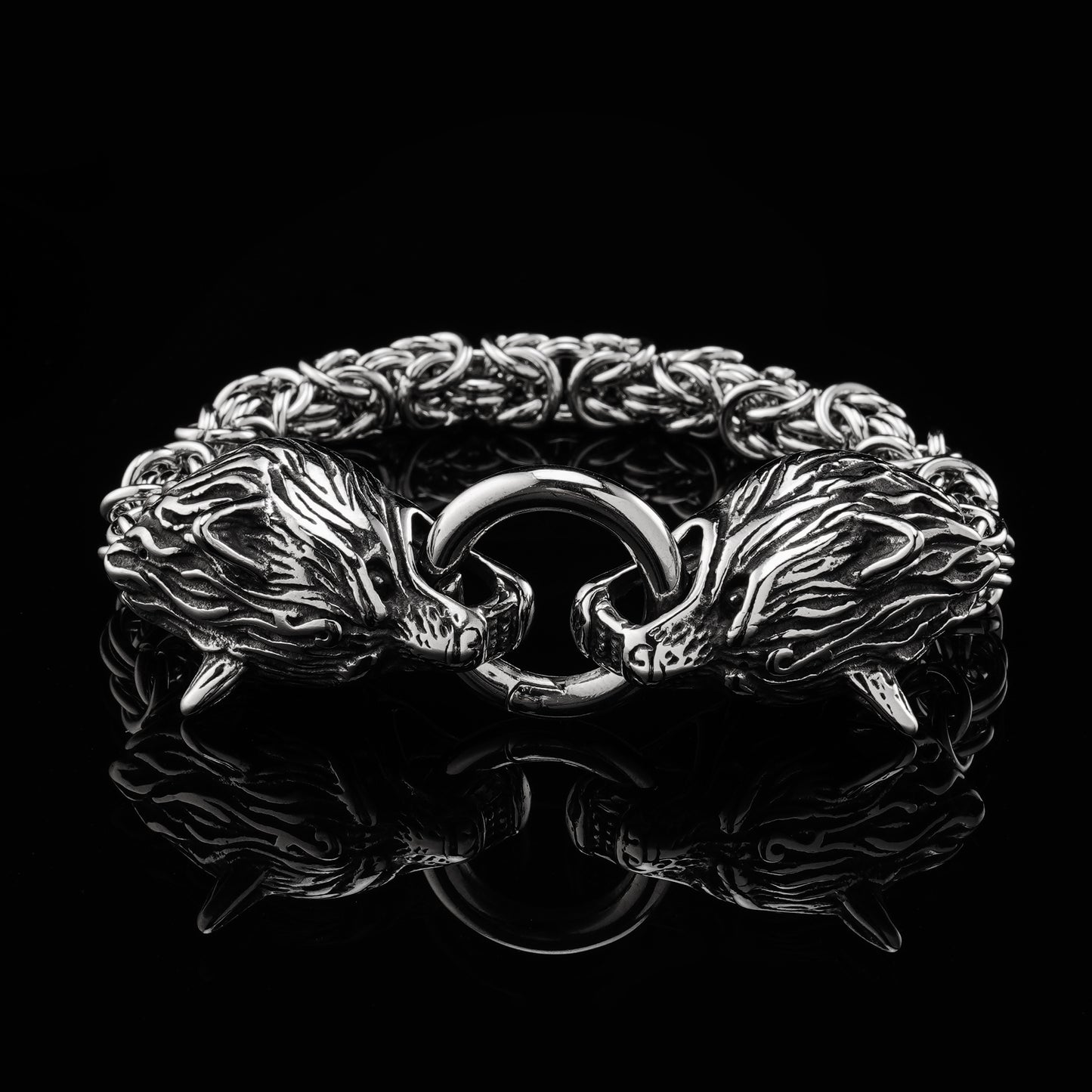 LABR Viking Fenrir Wolf Head Bracelet Men