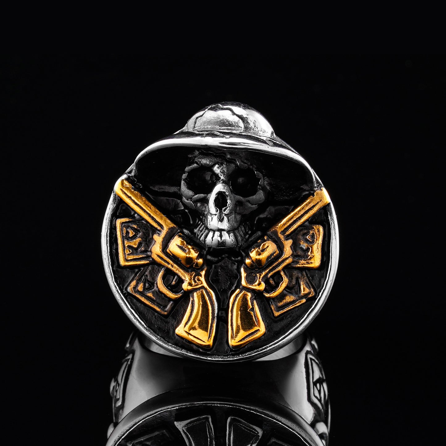 LABR Cowboy Double Gun skull Ring
