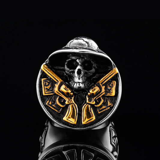 LABR Cowboy Double Gun skull Ring