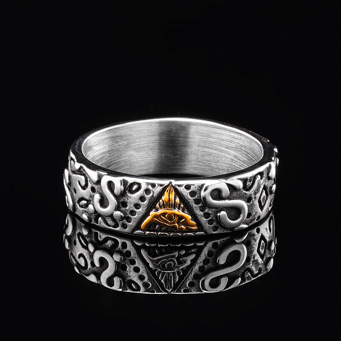 LABR Titanium Steel Triangle Eye of Providence Ring