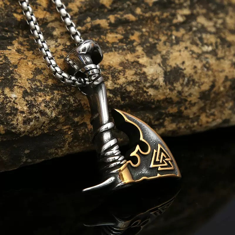 LABR Golden Valknut Axe Necklace