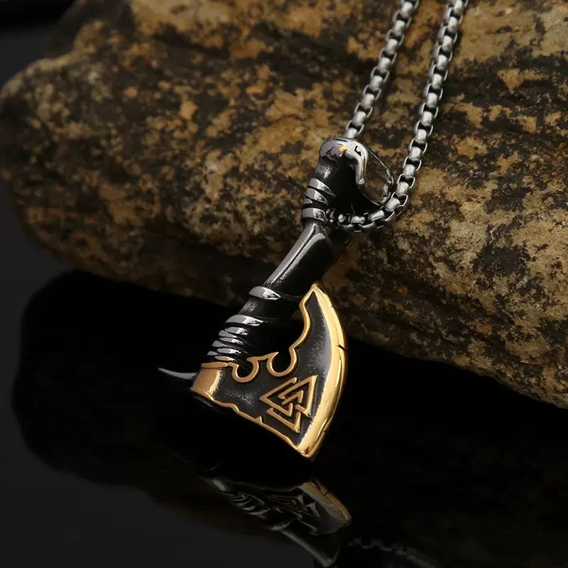 LABR Golden Valknut Axe Necklace