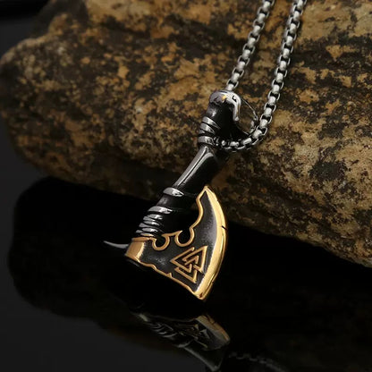 LABR Golden Valknut Axe Necklace