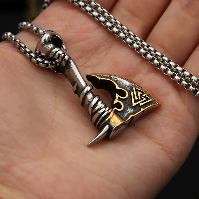 LABR Golden Valknut Axe Necklace