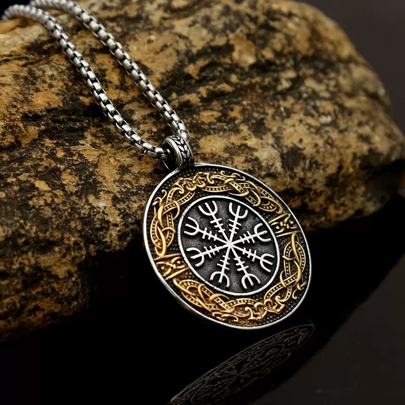 LABR Viking Rudder Titanium Steel Runes Necklace