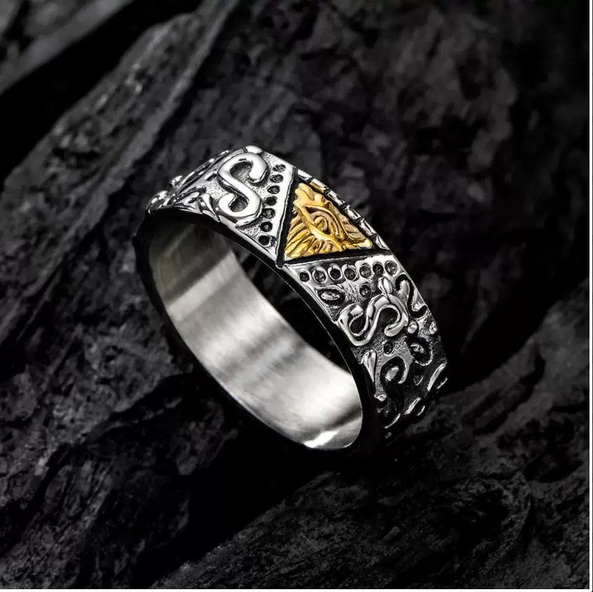 LABR Titanium Steel Triangle Eye of Providence Ring