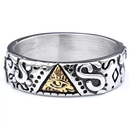 LABR Titanium Steel Triangle Eye of Providence Ring