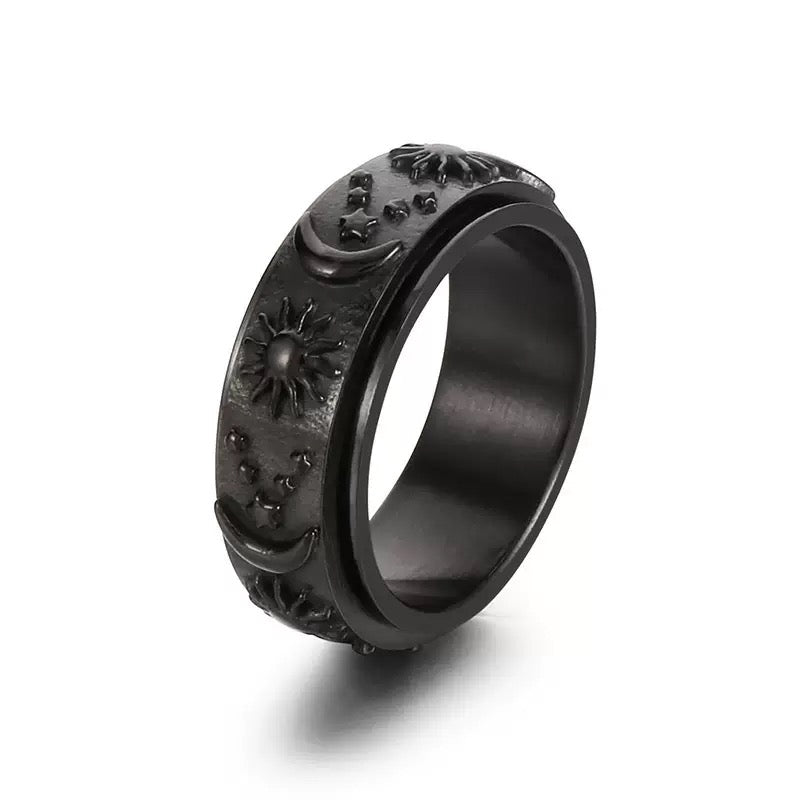 LABR Star Moon Sun Titanium Steel Spinner Ring