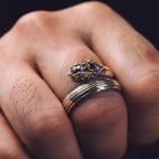 Handmade 925 sterling silver ring with gold overlay details and natural garnet gemstone