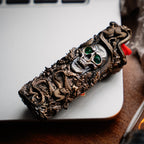Handmade copper lighter case product view with detailed dragon and skull design