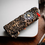 Premium bronze EDC lighter case with 925 sterling silver floral engraving