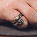 Vintage silver and gold statement ring featuring handcrafted metal details